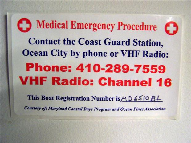 Emergency boat sticker