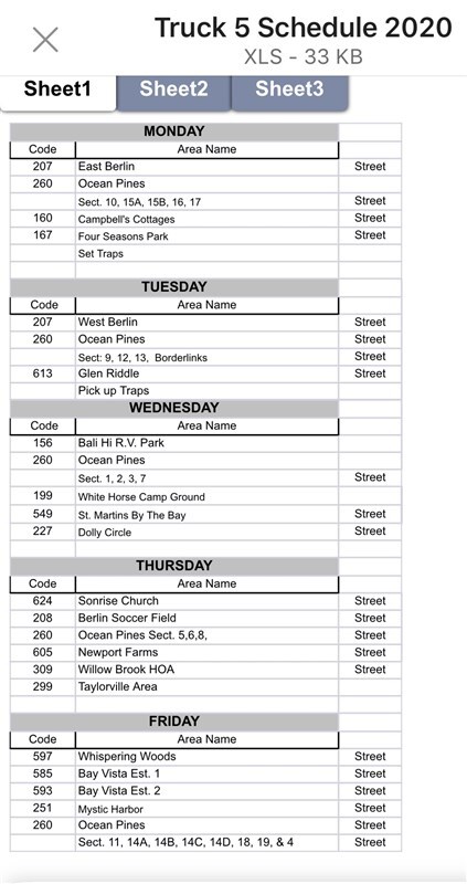 Mosquito Schedule 