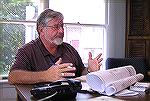 Denny Bowers, member of the Ocean Pines Veterans Memorial Committee explains the design of the memorial at a meeting of committee members on 8/10/2004.