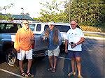 Each Thursday at 7:30AM the OP Anglers meet at the OP Library parking for a surf fishing adventure. Here Joe Scneider, Bill Haag, Rich Abbott and Jack Barnes [behind camera], discuss the days strategy