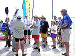 Paddlers in the June 5, 2005 Cancer Society fund raising paddle receive event instructions at Coastal Kayak.