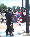 Setting of wreath at Veterans Memorial Ceremony on 9/11/2005.