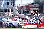 Crew of the Volvo round the world racer Brunel take a well deserved rest in Baltimores Inner Harbor before the final leg across the Atlantic. As fast as these boats are they are spartan for the crews.