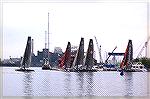 An interesting side show at harbor stops for the Volvo round the world ocean racers are these 40 metre Catamarans. The Volvo sailors and their monohull raceboats need a braek for repairs and rest. To 