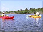 Kayakers at the 6/4/2006 "Paddle to Pluto" fund raising event for cancer research organized by Coastal Kayak stop at the "Sun", the first float. See message http://www.oceanpinesforum.com/site/message