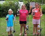 Winners of the Ocean Pines Anglers Club, Art Hansen Memorial Kids Fishing Contest. L to R  8 & under Christian Bruder, Ocean Pines 17" Bass; ages    9-11 Jayme Conforti, Ocean Pines,     7 3/4" Bluegi