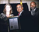 2007 Worcester County Teacher of the Year Tamara Krauch with Commissioner James Purnell and Board of Education President Garry Mumford