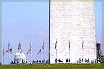 View of Capitol dome and Washington Monument from the World War II Memorial on the Mall.