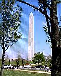 View of the Washington Monument from the area of the World War II Memorial on the Mall.