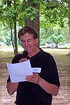 Budd Heim, chairman of the Ocean Pines Anglers Club annual picnic, belts out a chorus of &quot;How I Wish You Were Here&quot; in tribute to wife Karen who had to miss the picnic at White Horse Park fo