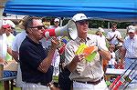 Walt Boge and Dick Nieman from the Ocean Pines Anglers Club let the young anglers know that the time is up at the Kids Fishing Tournament which hosted a record 117 young people. 