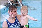 Image from Grand Opening of the Ocean Pines Sports Core indoor pool enclosure on 10/13/2007. Mom and baby enjoy the new indoor pool.