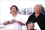 Image from Grand Opening of the Ocean Pines Sports Core indoor pool enclosure on 10/13/2007. Tom Stauss (left) and others at ceremony.