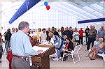 Image from Grand Opening of the Ocean Pines Sports Core indoor pool enclosure on 10/13/2007. OPA President Bill Zawacki addresses gathering.