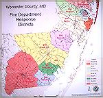 Map of fire protection districts in Worcester County, MD.