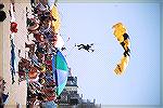 Member of the U.S. Army Golden Knights lands in the beach crowd in O.C.  Their target was a medium pizza box size square on the beach.  Each made it. 6-11-08