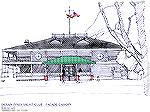 Sketch of proposed changes to the main entrance of Yacht Club. Green canopu roof will extend out over the drive. Second floor will have pseudo rails and columns added to provide relief, as well as two