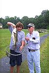 Collin Oneill from South Point,shows what an angler can accomplish by listening carefully at the Ocean Pines Anglers Club 2009 Teach a Kid to Fish event.His grandfather looks on proudly.  This largemo