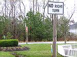 "No Right Turn" sign on Yacht Club Drive just before Carrollton Lane.