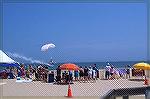 One of members of the Red Bull parachute team lands on the bullseye at the OC Airshow.