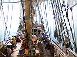 Shot of main deck of tall ship Kalmar Nyckel shot from the quarter deck.