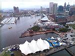 View from our room on 28th floor of Marriott Waterfront at Baltimore Inner Harbor on a rainy day. We are here for 200th anniversary of Star Spangled Banner. Baltimore Symphony tonight after dinner in 