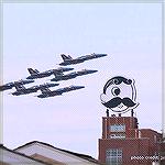 US Navy's Blue Angels buzzing Natty Boh in downtown Baltimore.