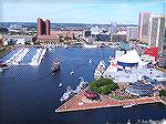 View of Baltimore's Inner Harbor from the 28th floor of Marriott Waterfront Hotel on the east side of Baltimore harbor during the celebration of the 200th anniversary of the Star Spangled Banner.