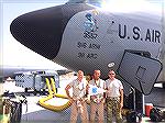 Jack Barnes III and crew show OPA Burgee that was flown on B-1 bomber refueling mission in Mid East.