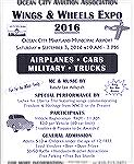 Ocean City Aviation Association is sponsoring a Wings and Wheels event at Ocean City Municipal Airport on Saturday, September 3, 2016.  The show will include airplanes, cars, antique military vehicles