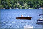 Wooden boat on Lake Keuka, one of the Finger Lakes in NY