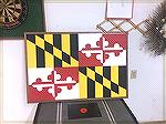 MD flag I made for my oldest daughter and son-in-law out of flooring I had saved when I installed hardwood in LR and DR.   I thought it was a nice touch to have the flag made our of material from the 