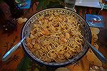  seafood fettuccine with homemade pasta, seared scallops and shrimp. 