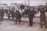 George Payne in rear from Onancock, Va. shown on his boat Florence A after successful goose hunting trip. Relative to Jack Barnes.