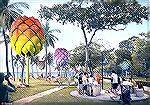 Here's a fascinating way for using dumped plastic ocean debris to build pine-cone shaped beach huts in Singapore.  Shingles covering the structure are made from recycled polyethylene plastic from debr
