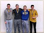 Michael Barnes, Grandson of Jack Barnes, who swims with Indian River, shown on far left with record setting 2019 Free Relay HAC Champions.