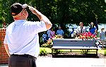 Reggie Mason salutes the Amerian flag after raising it to full staff at the conclusion of Memorial Day ceremony.