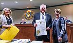 County Commissioner Jim Bunting and his wife Beth pose for photo after Bunting took the oath of office.