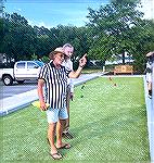 Bocce Ball Director Michael Galello explains various aspects of the game to Joe Reynolds of OceaanPinesForum.com at the new bocce ball courts located at the Ocean Pines Yacht Club.
